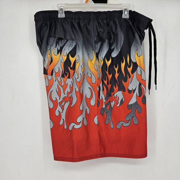 Vintage SideOut Board Shorts Mens Extra Large Dragon Flames Swim Trunks Y2K XL - Picture 5 of 8